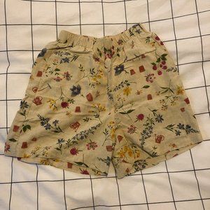 Linen Garden Themed Elastic Waistband Shorts by Line Two - Size XS